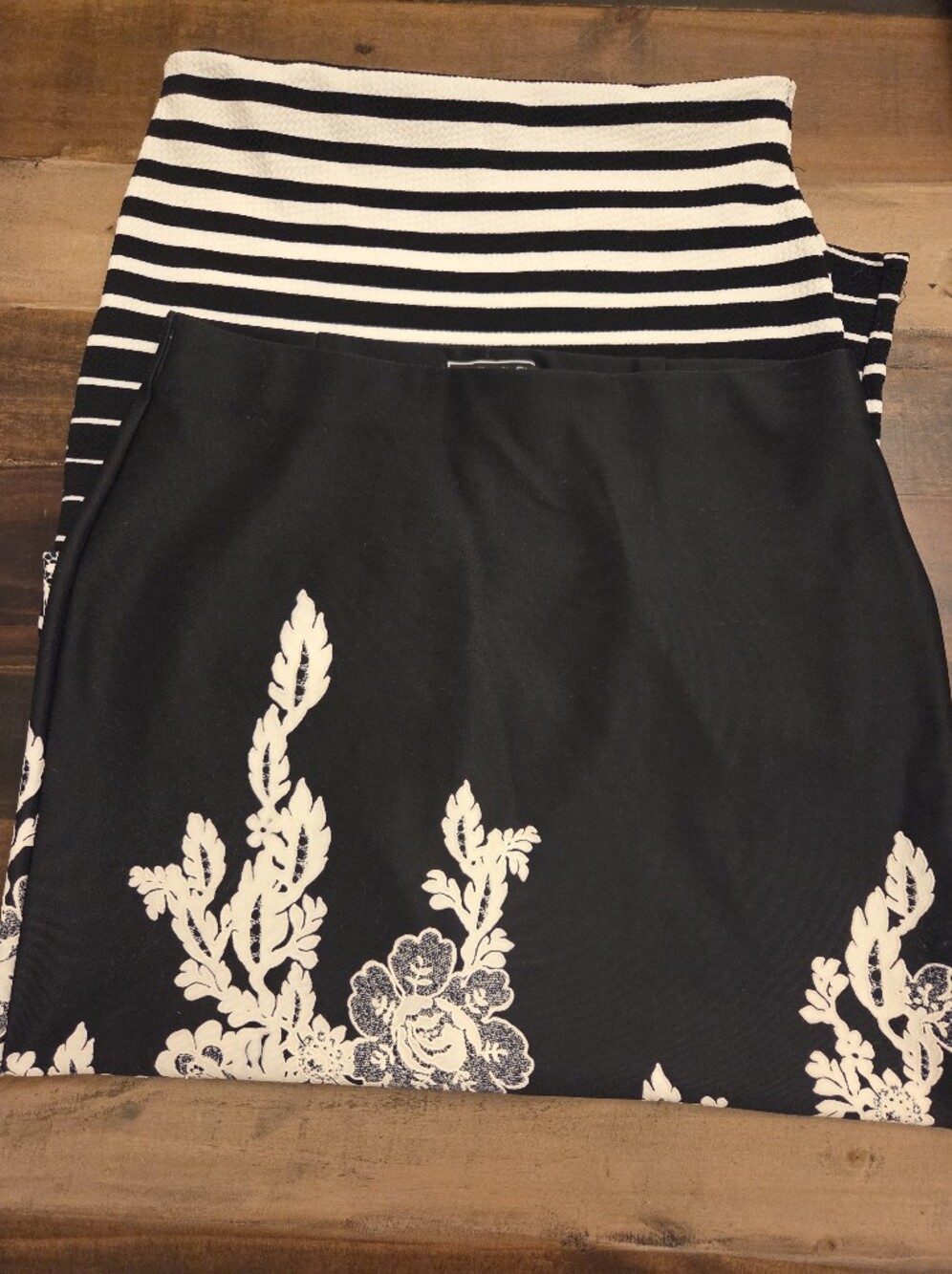 Black Floral Embroidered And  Striped Skirts